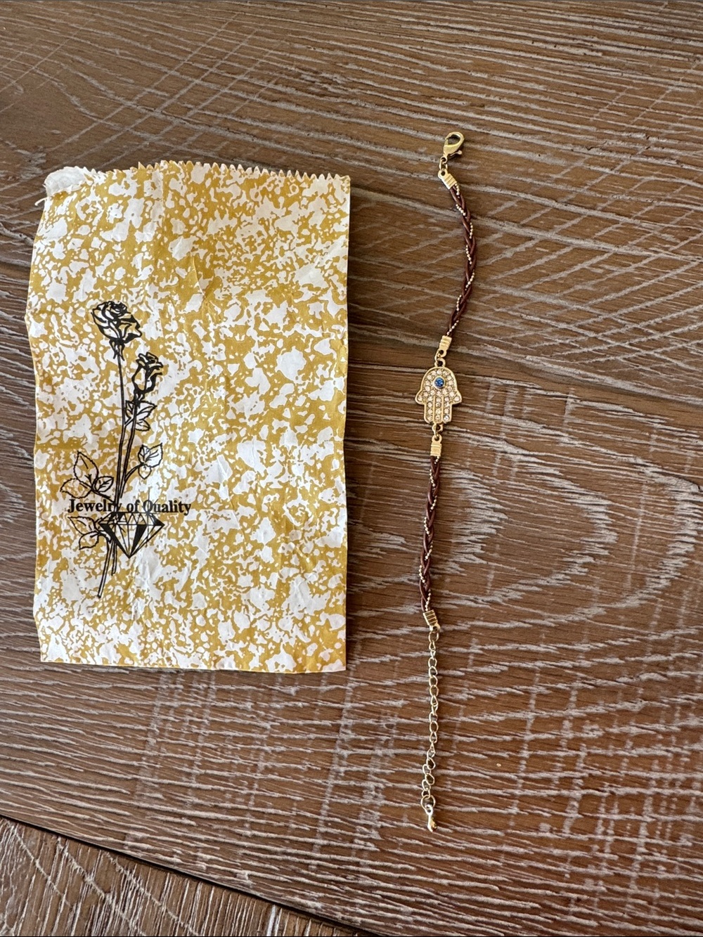 Hamsa Hand Braided Cord Bracelet - Gold & Brown
